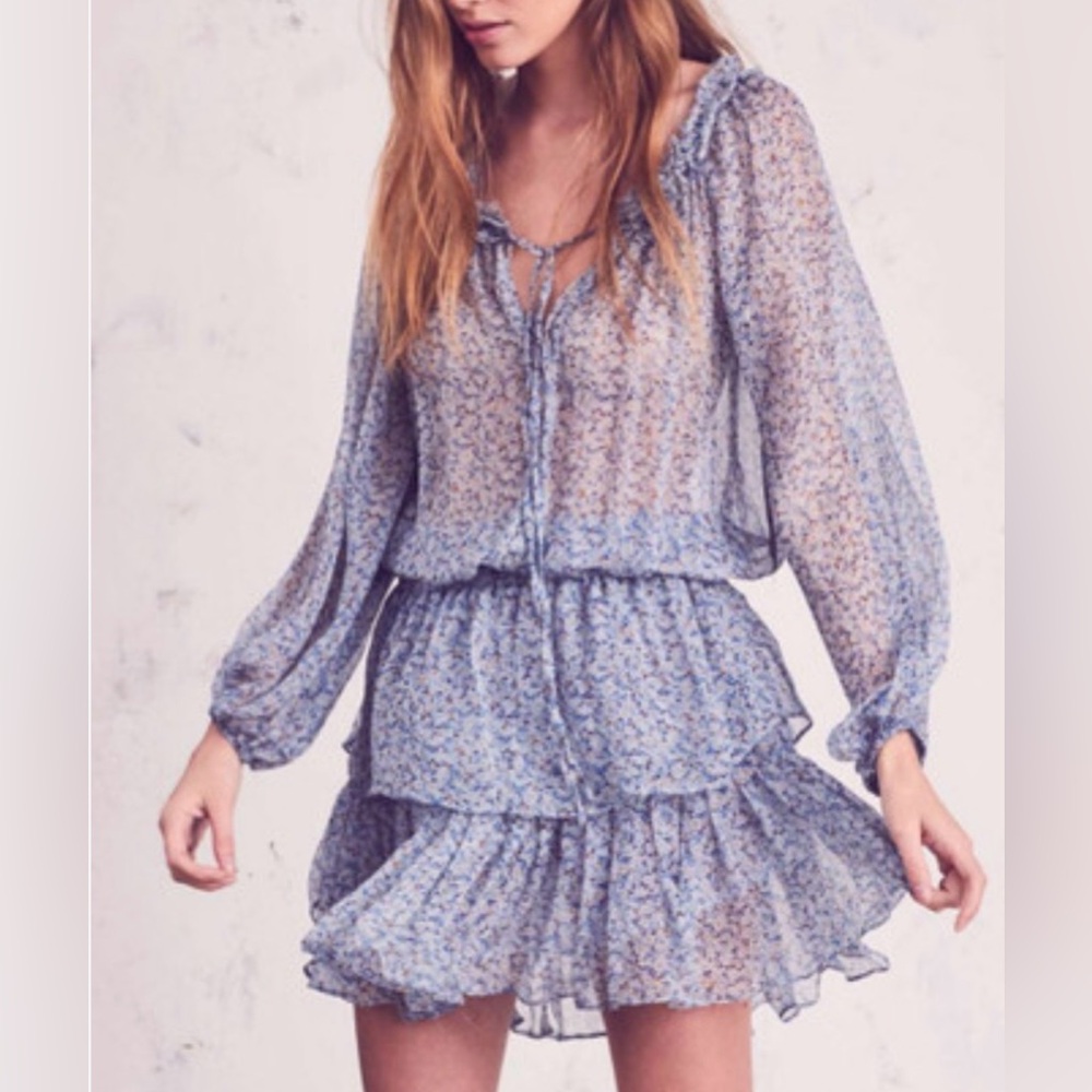LOVE SHACK FANCY POPOVER DRESS VERANDA BLUE SILK
Size S